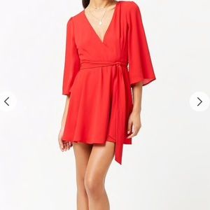 NWT Forever 21 red plunging surplice dress